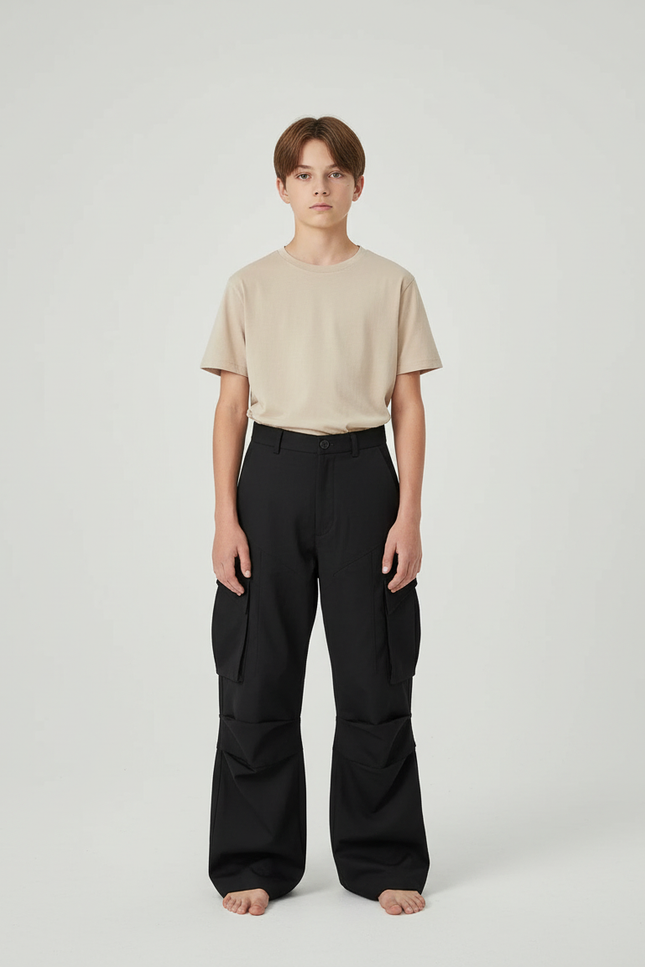 Pantalon Cargo Noir Ample Décontracté Streetwear Homme - Toile
