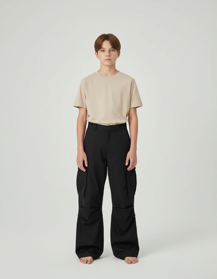 Pantalon Cargo Noir Ample Décontracté Streetwear Homme - Toile