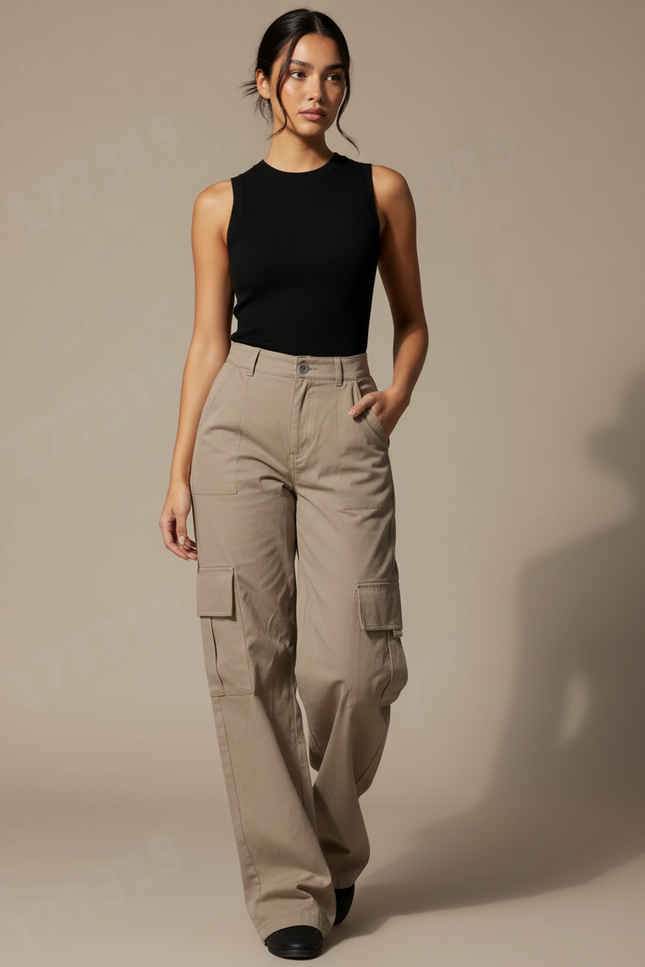 Pantalon Cargo Large Beige - Gabardine