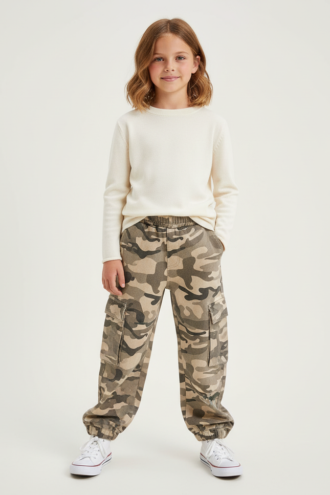 Pantalon Cargo Camouflage Enfant Multipoches Ample Coton - Multicolore
