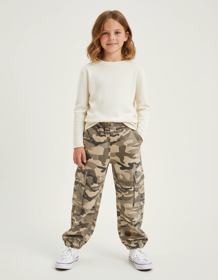 Pantalon Cargo Camouflage Enfant Multipoches Ample Coton - Multicolore