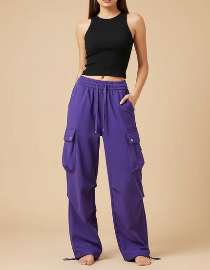 Pantalon Cargo Violet Ample Décontracté Sport Femme - Molleton
