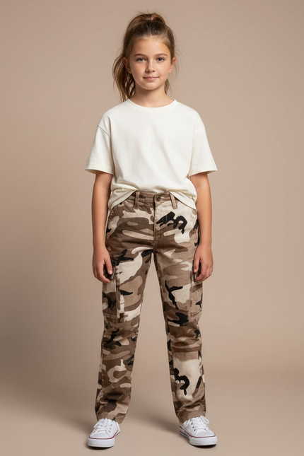 Pantalon Cargo Camouflage Marron Ample Femme Décontracté - Toile