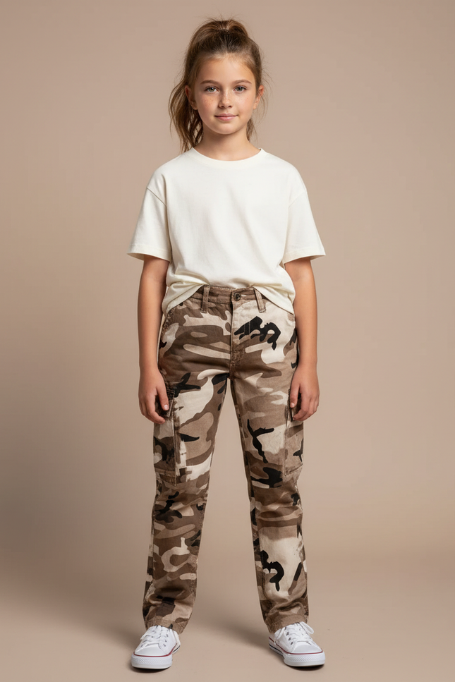 Pantalon Cargo Camouflage Marron Ample Femme Décontracté - Toile