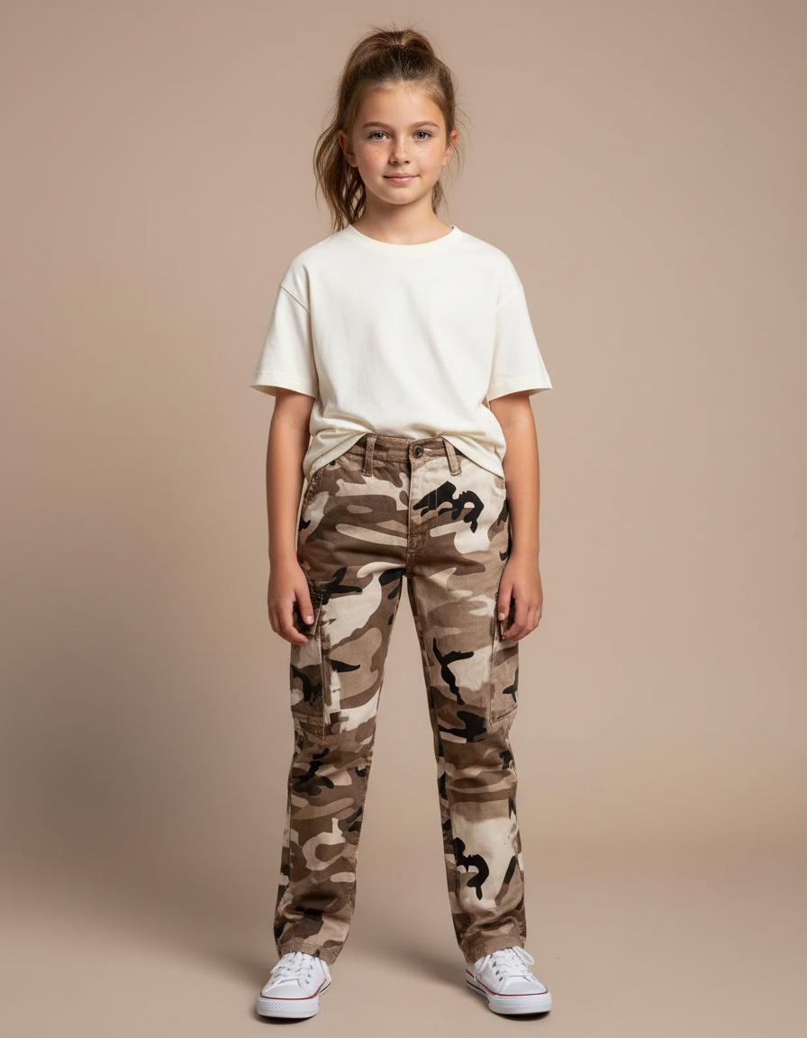 Pantalon Cargo Camouflage Marron Ample Femme Décontracté - Toile