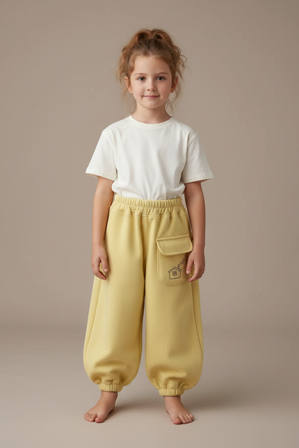 Pantalon Cargo Jaune Ample Molleton Maison Enfant