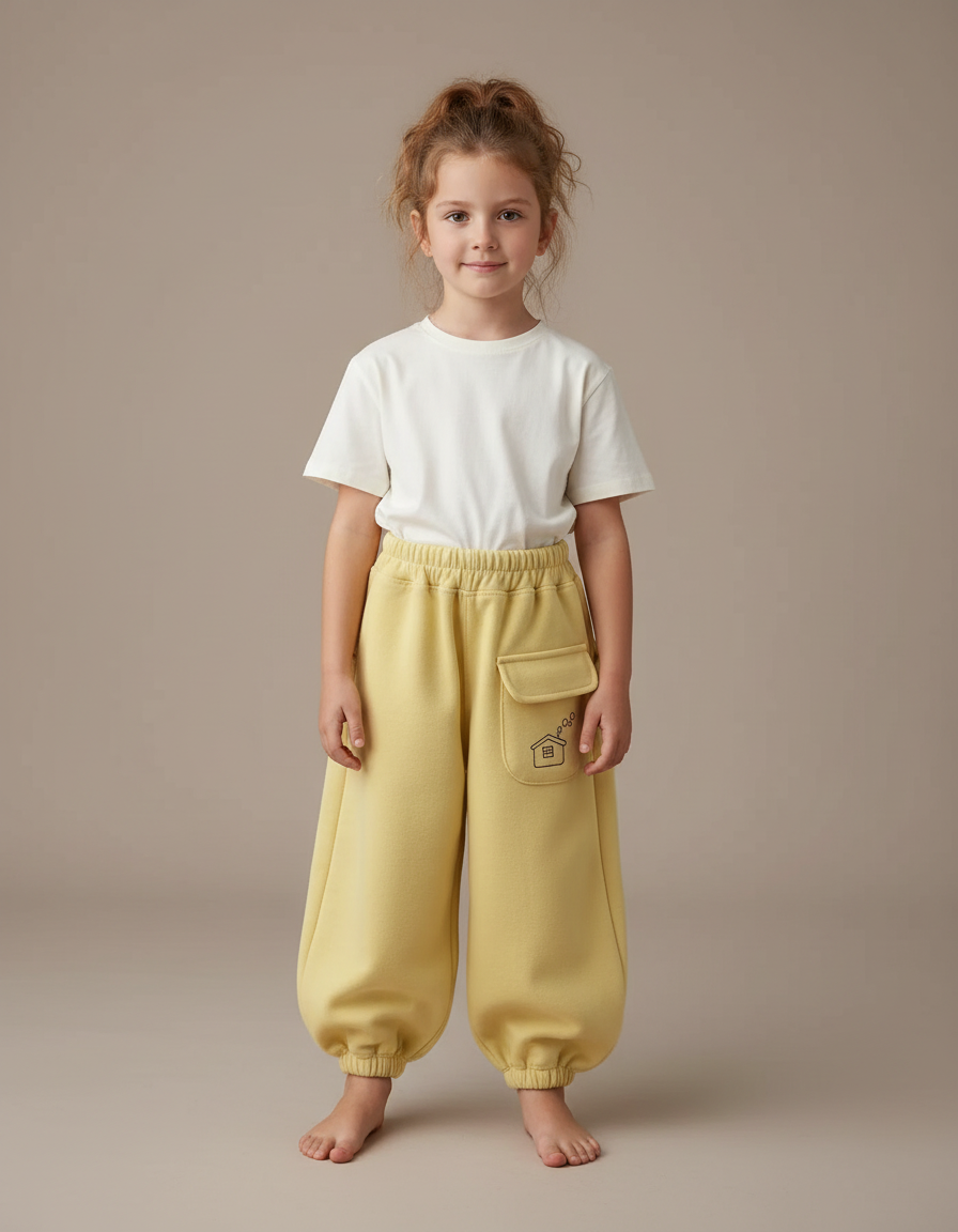 Pantalon Cargo Jaune Ample Molleton Maison Enfant