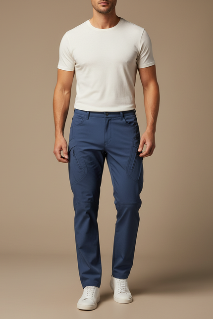 Pantalon Cargo Bleu Marine Stretch Homme Décontracté - Polyester