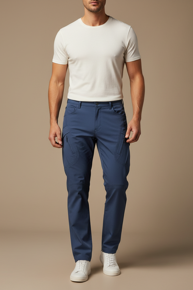 Pantalon Cargo Bleu Marine Stretch Homme Décontracté - Polyester