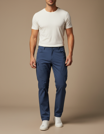Pantalon Cargo Bleu Marine Stretch Homme Décontracté - Polyester