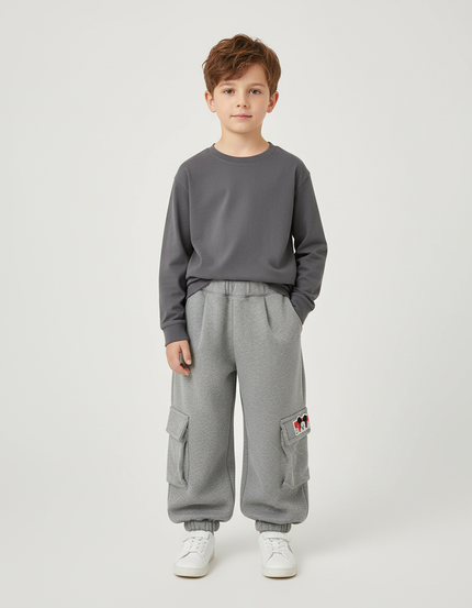 Pantalon Cargo Gris Ample Molletonné Enfant Décontracté Cartoon