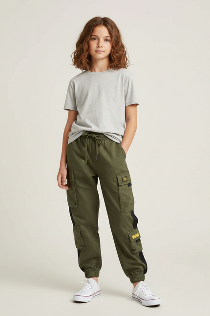 Pantalon Cargo Kaki Multipoches Jogger Urbain Fille - Molleton