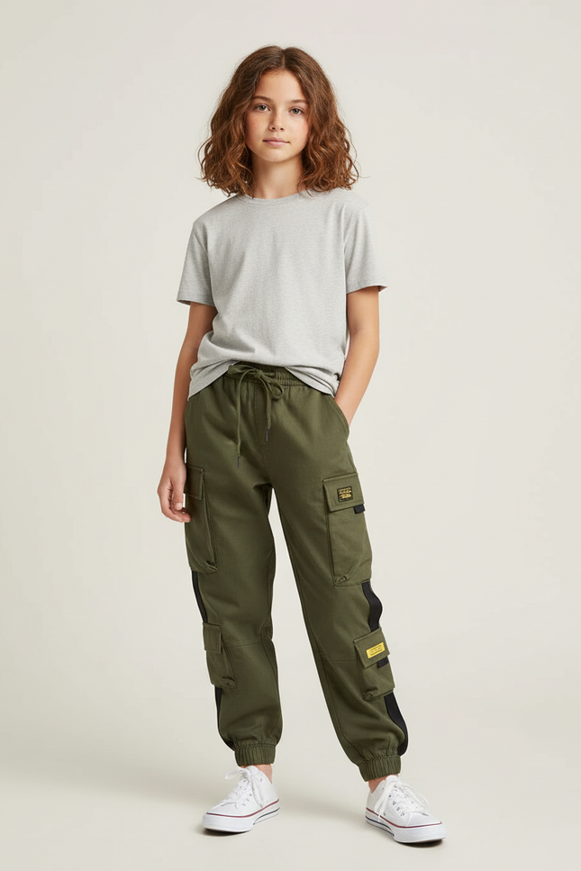 Pantalon Cargo Kaki Multipoches Jogger Urbain Fille - Molleton