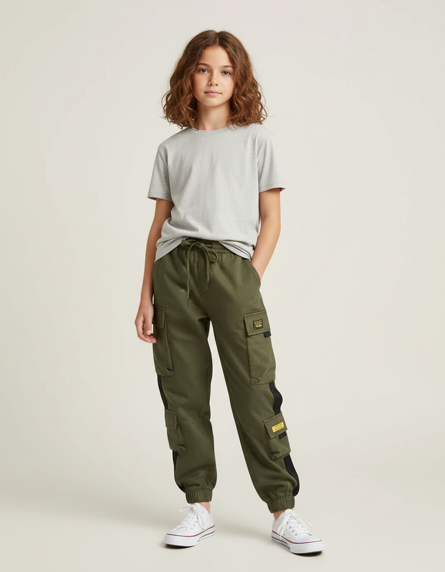 Pantalon Cargo Kaki Multipoches Jogger Urbain Fille - Molleton