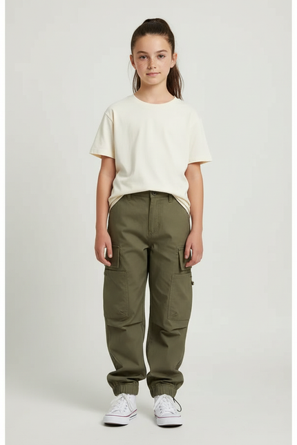 Pantalon Cargo Fille Vert Olive Jogger - Kaki Gabardine