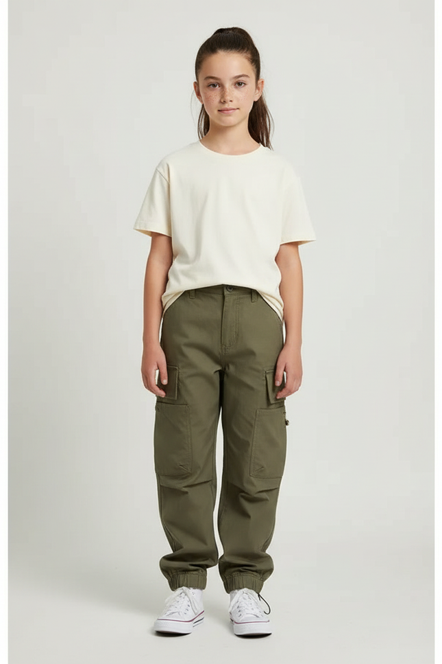 Pantalon Cargo Fille Vert Olive Jogger - Kaki Gabardine