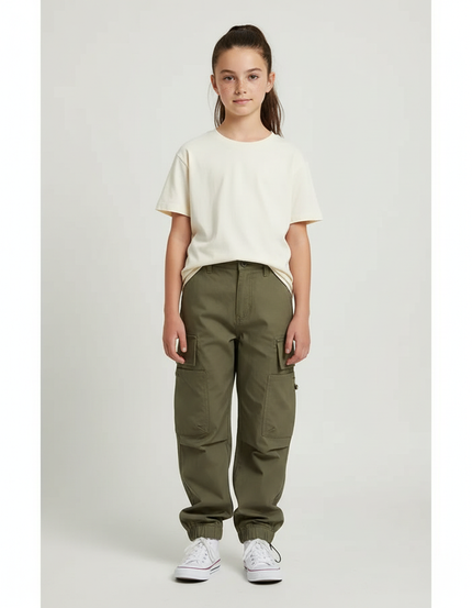 Pantalon Cargo Fille Vert Olive Jogger - Kaki Gabardine