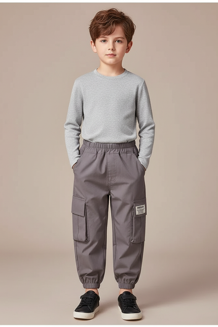 Pantalon Cargo Gris Décontracté Multipoches Enfant - Polyester