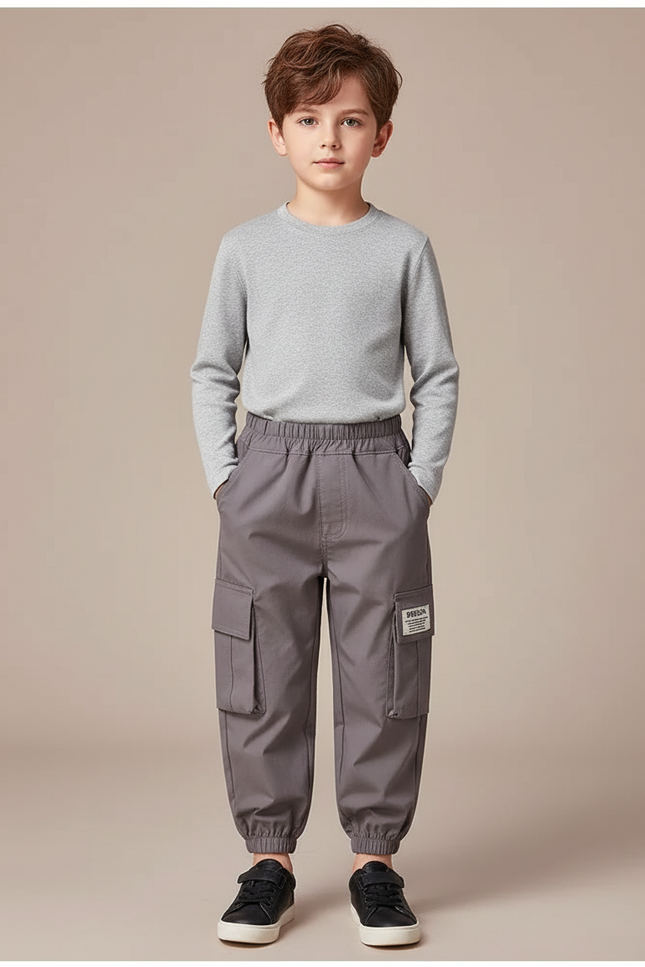 Pantalon Cargo Gris Décontracté Multipoches Enfant - Polyester