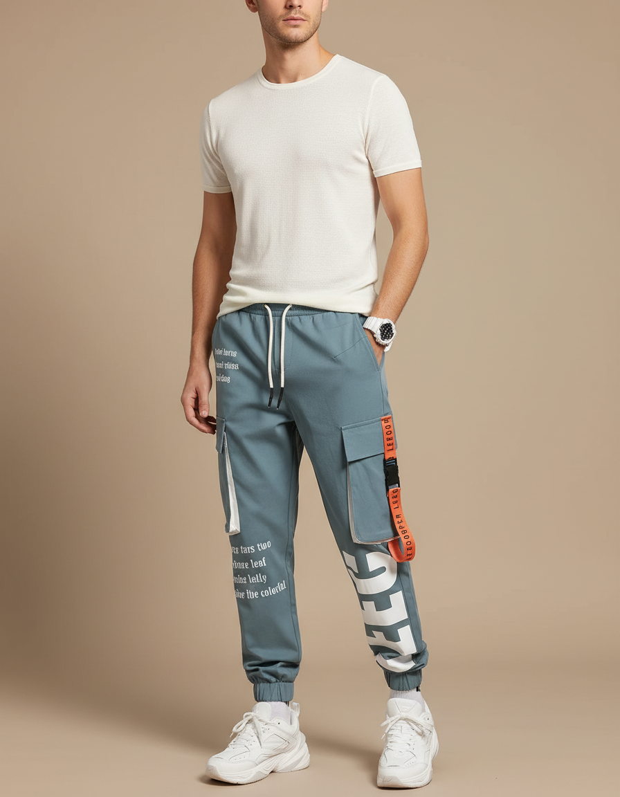 Pantalon Cargo Urbain Homme - Bleu Polyester
