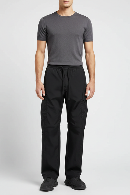 Pantalon Cargo Noir Droit Décontracté Multipoches Homme - Polyester