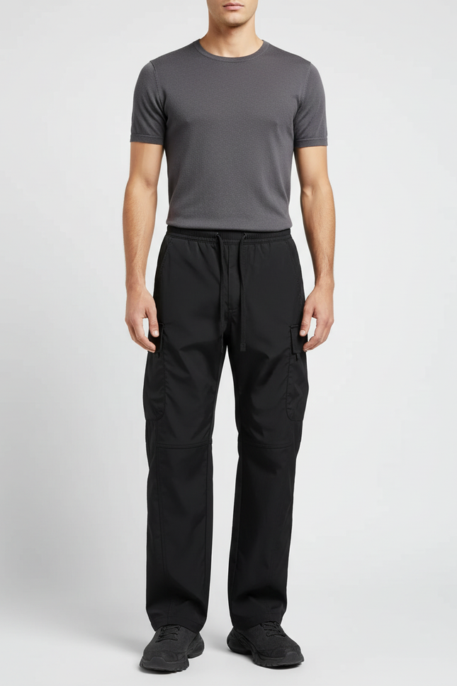 Pantalon Cargo Noir Droit Décontracté Multipoches Homme - Polyester