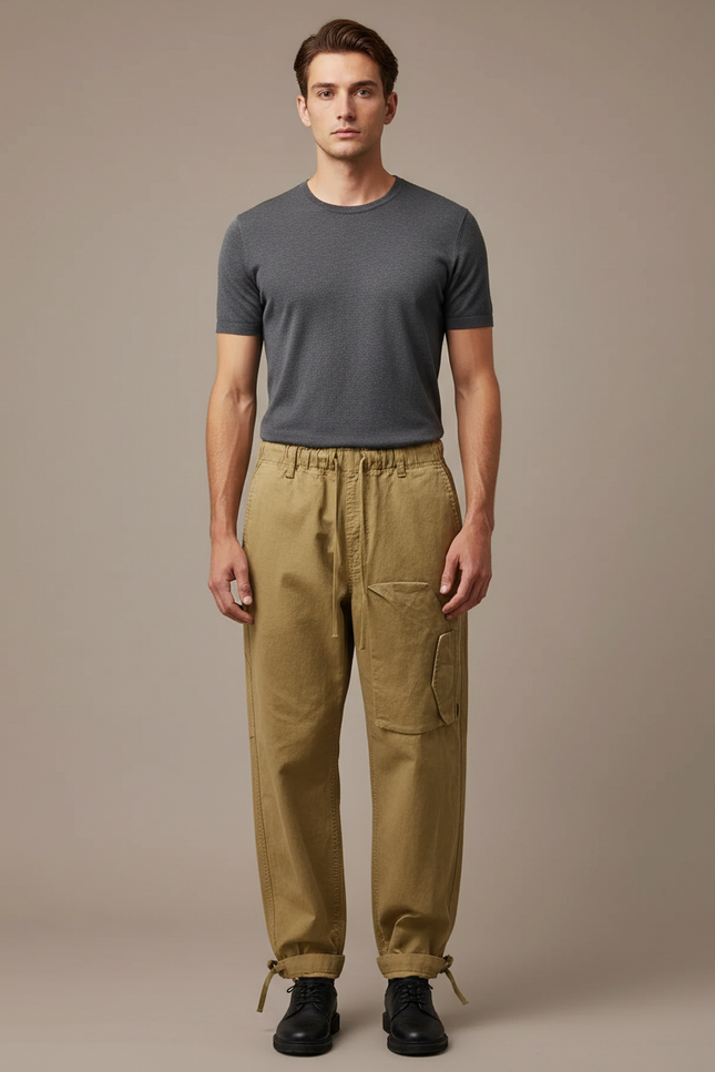 Pantalon Cargo Homme Ample Coton Beige Décontracté - Toile