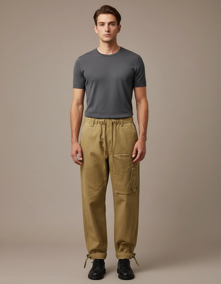 Pantalon Cargo Homme Ample Coton Beige Décontracté - Toile