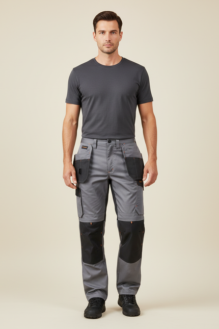 Pantalon Cargo Gris Multipoches Résistant Tactique Homme - Polyester