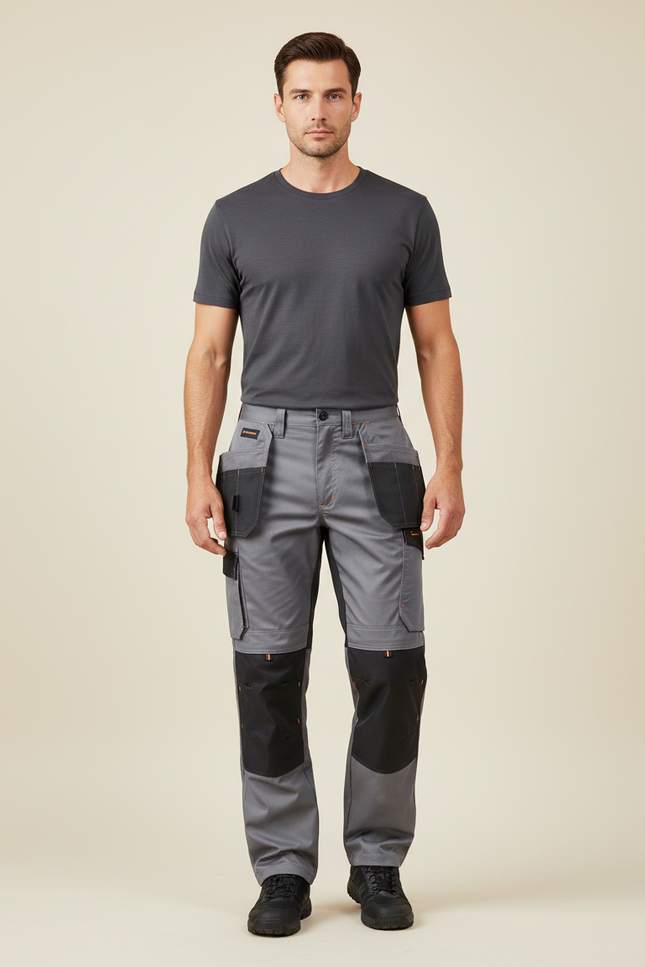 Pantalon Cargo Gris Multipoches Résistant Tactique Homme - Polyester