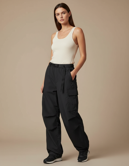 Pantalon Cargo Noir Fluide Ample Nylon Femme - Polyester
