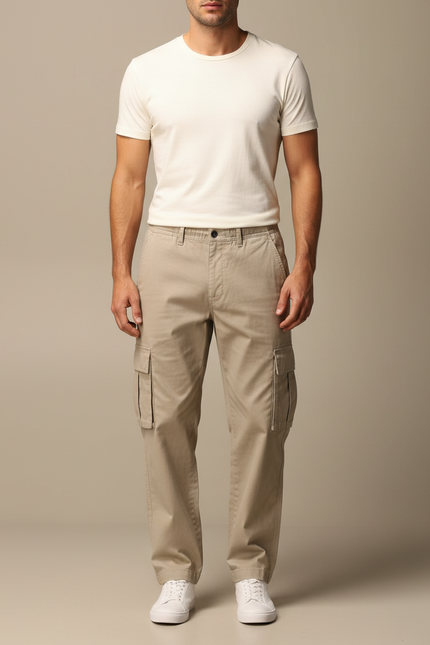 Pantalon Cargo Ample - Beige Toile