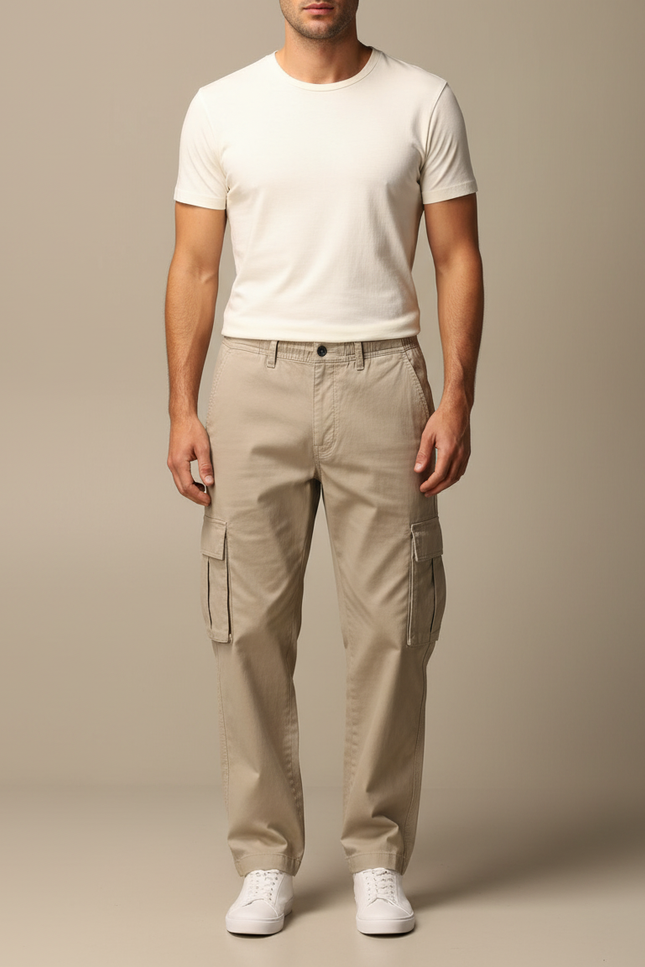 Pantalon Cargo Ample - Beige Toile