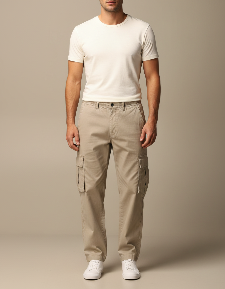 Pantalon Cargo Ample - Beige Toile