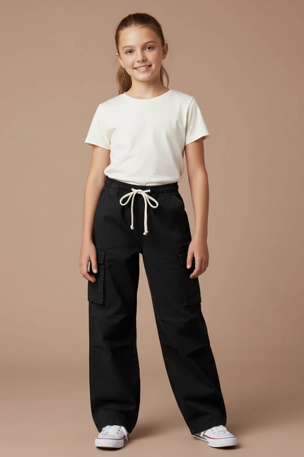Pantalon Cargo Noir Ample Coton Multipoches
