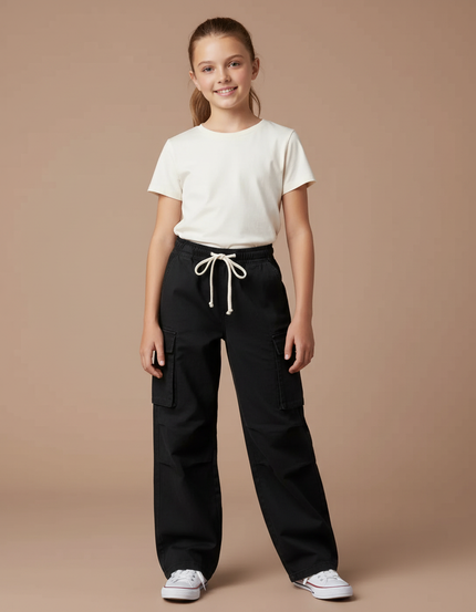 Pantalon Cargo Noir Ample Coton Multipoches
