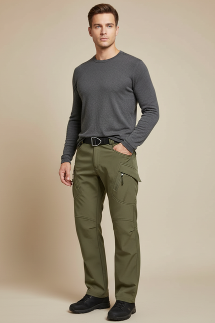 Pantalon Cargo Vert Militaire Zippé Multi-Poches Homme - Kaki Polyester