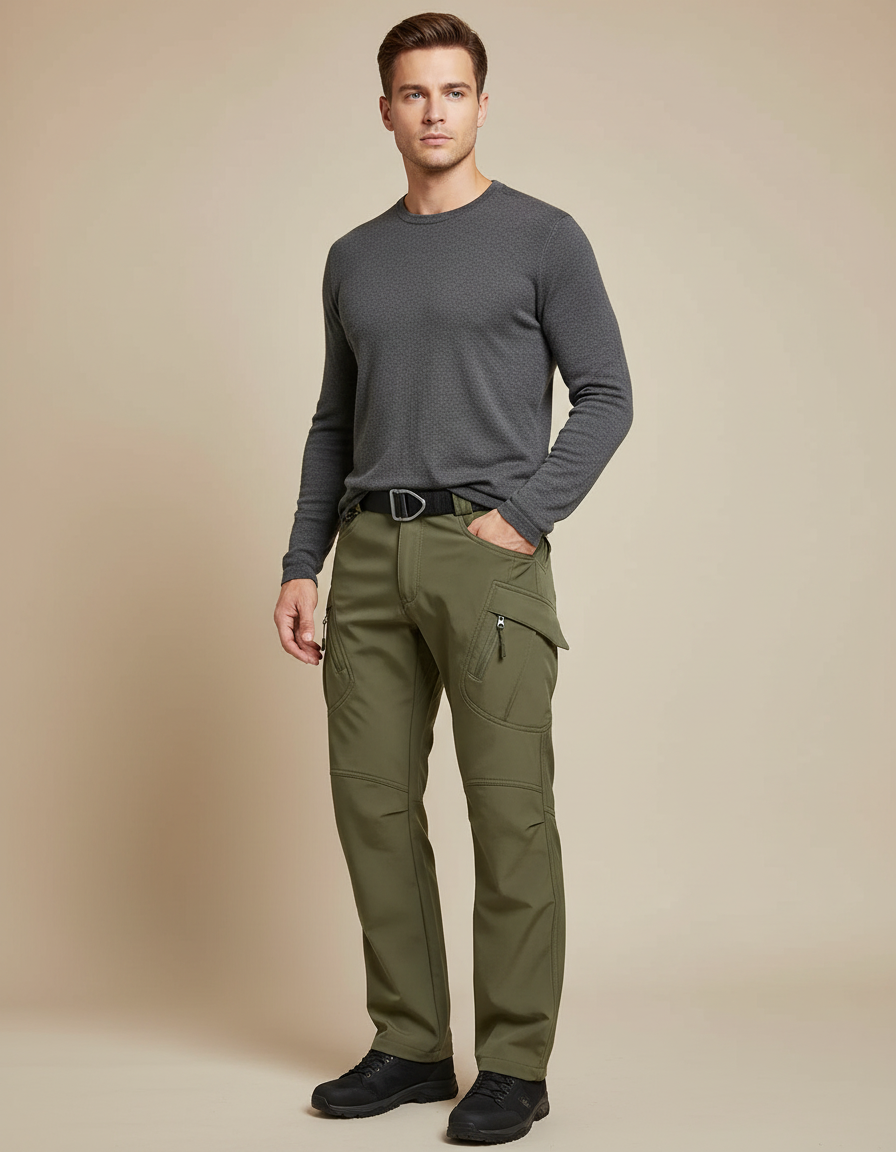 Pantalon Cargo Vert Militaire Zippé Multi-Poches Homme - Kaki Polyester