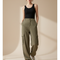 Pantalon Cargo Vert Ample Fluide Décontracté Femme - Kaki Viscose