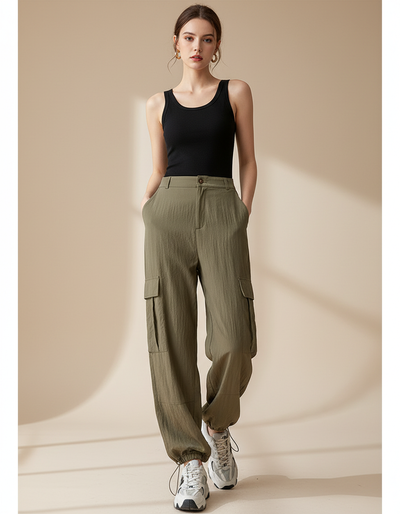 Pantalon Cargo Femme Lin