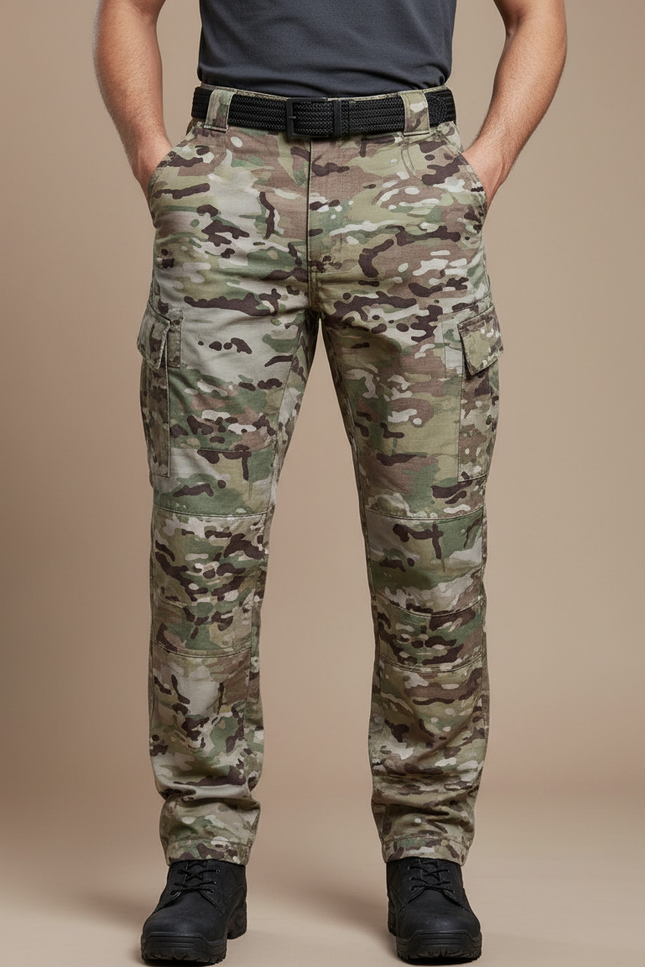 Pantalon Cargo Camouflage Militaire Homme Multipoches Tactique Résistant - Multicolore Toile