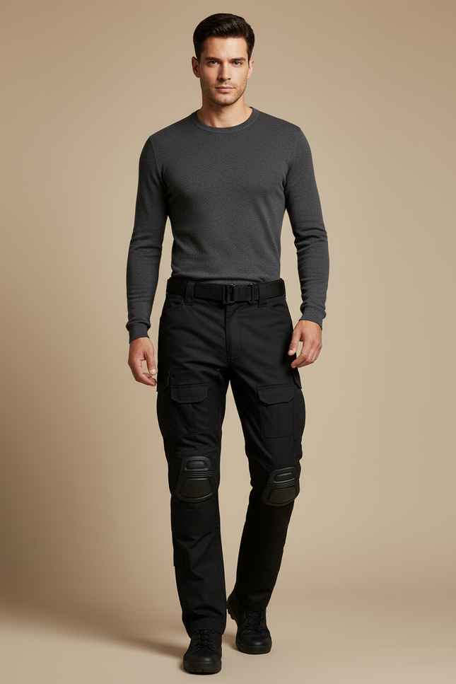 Pantalon Cargo Noir Tactique Renforcé Multipoches Homme - Polyester