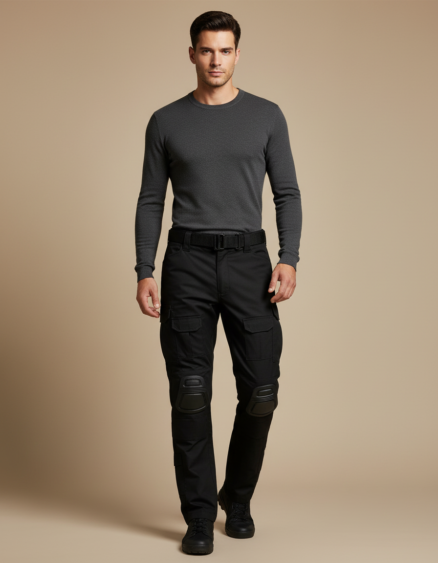 Pantalon Cargo Noir Tactique Renforcé Multipoches Homme - Polyester