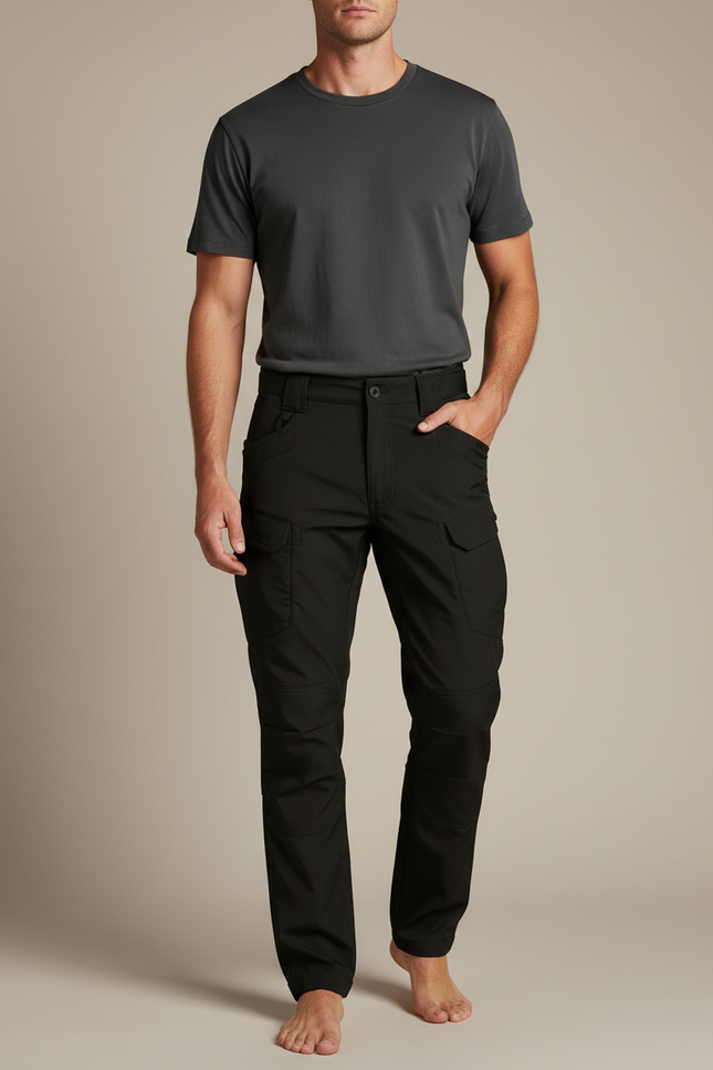 Pantalon Cargo Noir Tactique Multipoches Homme - Polyester