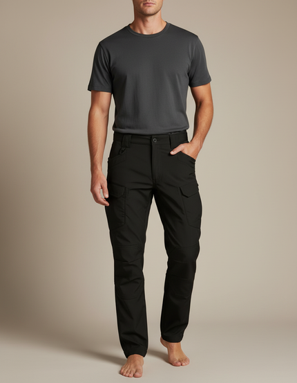 Pantalon Cargo Noir Tactique Multipoches Homme - Polyester