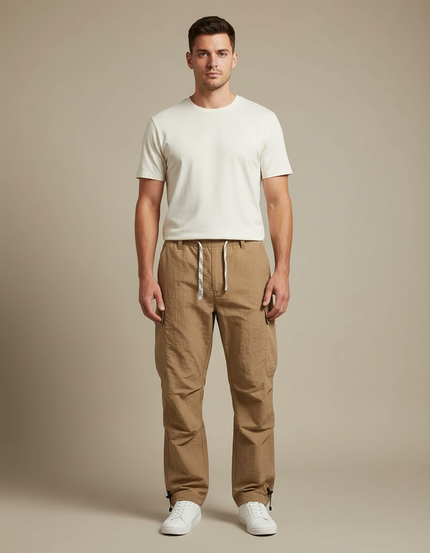Pantalon Cargo Homme Marron Léger Ample Cordon - Polyester