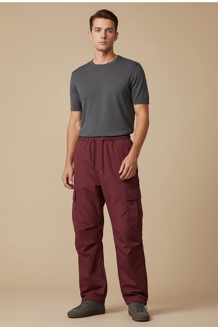 Pantalon Cargo Bordeaux Ample Décontracté Homme - Polyester