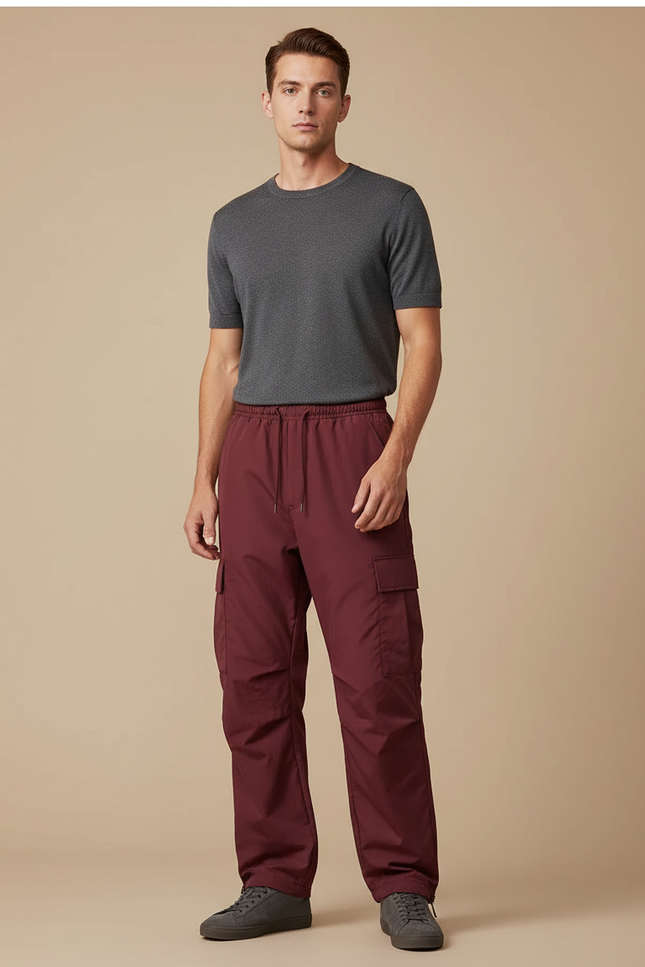 Pantalon Cargo Bordeaux Ample Décontracté Homme - Polyester
