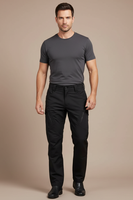 Pantalon Cargo Noir Tactique Multipoches Résistant Homme - Polyester