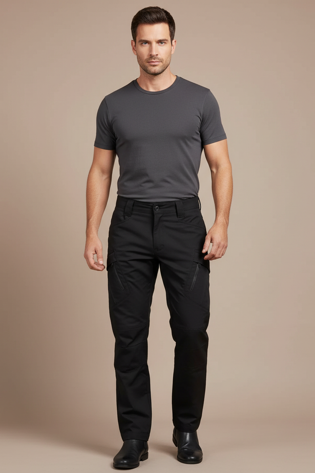 Pantalon Cargo Noir Tactique Multipoches Résistant Homme - Polyester